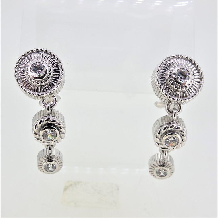 Judith Ripka Sterling Silver 3 Gradual Smaller Size Circle Earrings