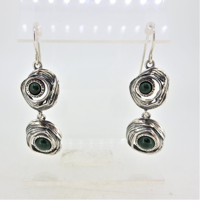 Sterling Silver 2 Circular Malachite Earrings