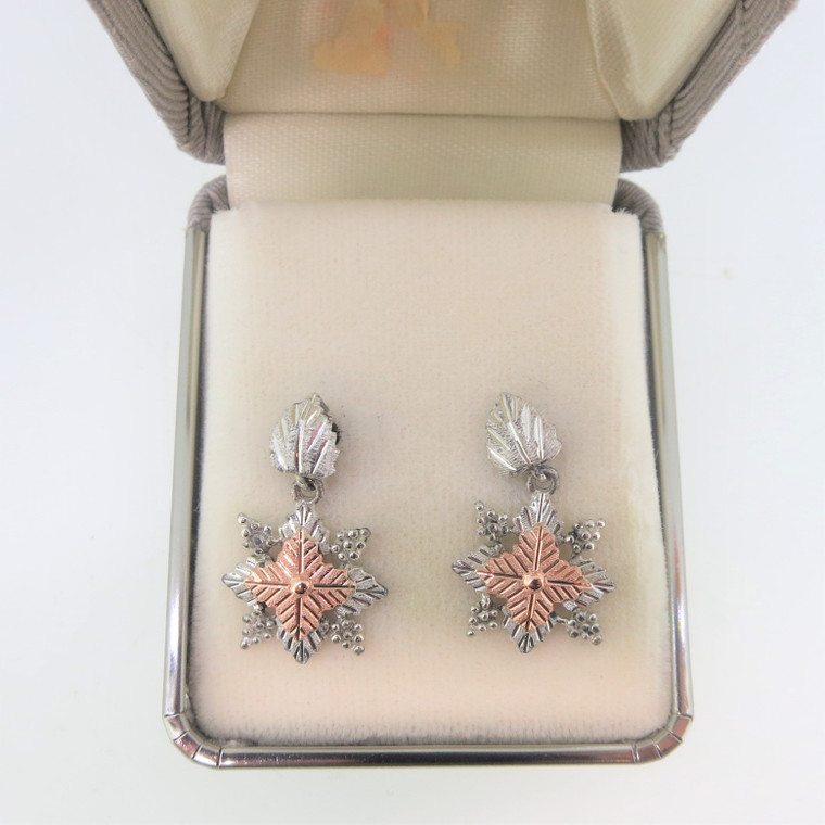 Dakota Designs Black Hills Sterling Silver Pink Leaves Dangle Earrings