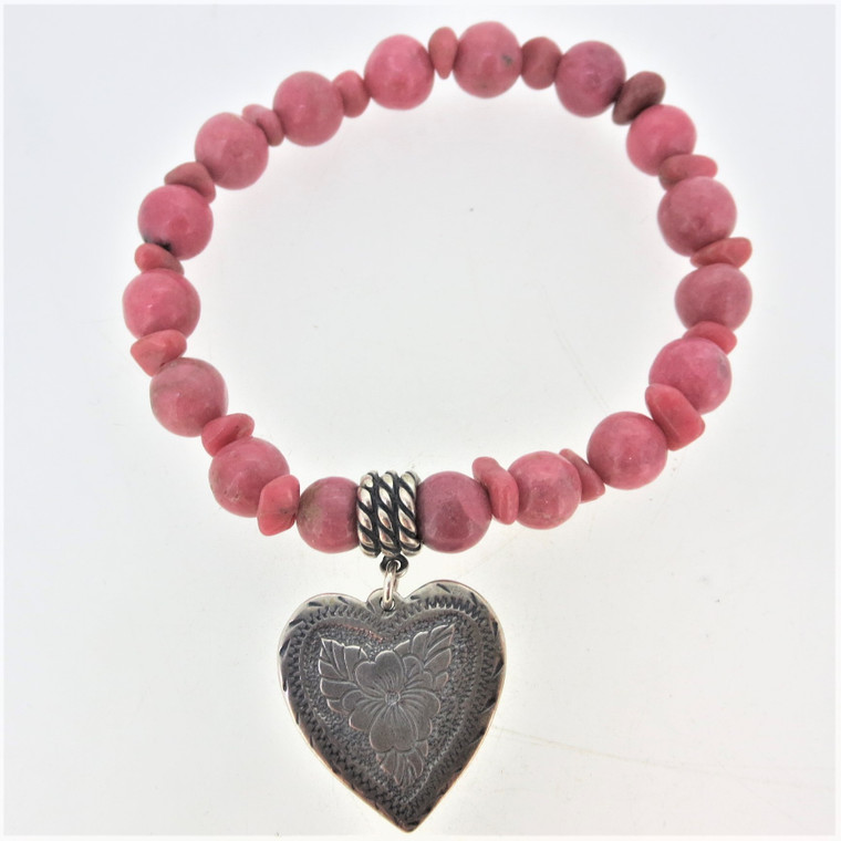 Sterling Silver Carolyn Pollack Heart Charm Bracelet with Pink Stones