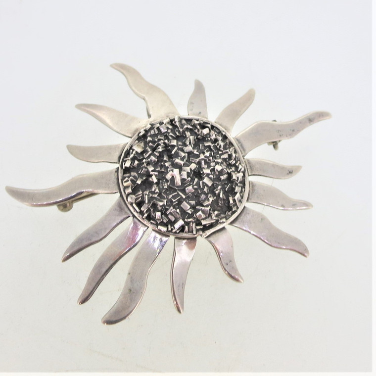 Sterling Silver Celestial Pointed Rayed Sun Pin and Pendant