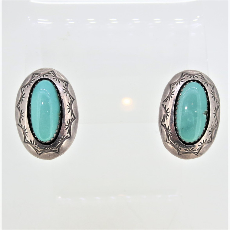 Sterling Silver Navajo Turquoise Oval Stud Earrings