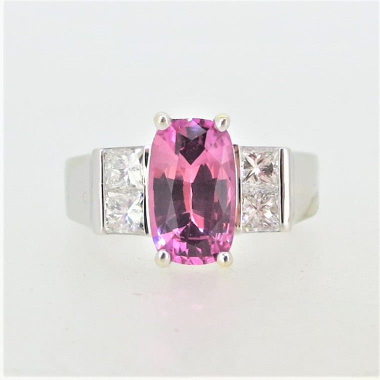 18K White Gold Pink Sapphire APP 1.0cttw Princess Cut Diamond Accents Fashion Ring Sz 7