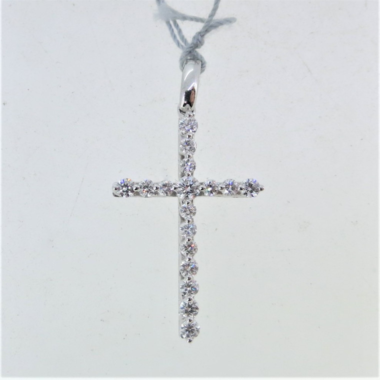 14K White Gold 3/8cttw Round Brilliant Diamond Accented Cross Pendant