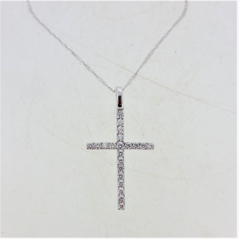 14K White Gold 3/8cttw Round Brilliant Diamond Accented Cross Pendant 18" Necklace