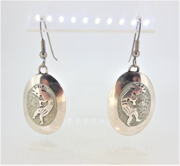 Sterling Silver Kokopelli  Earrings Round Shape