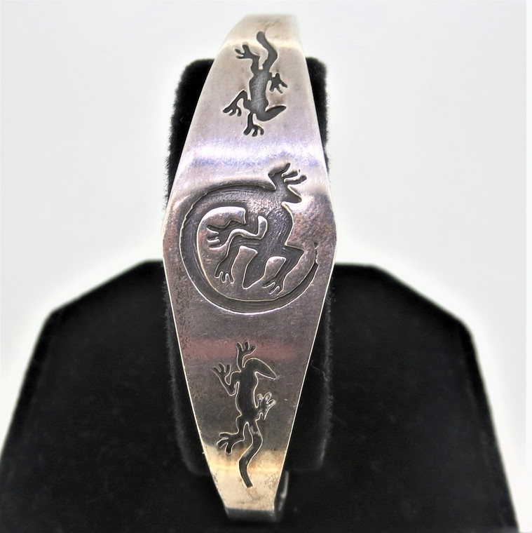 Sterling Silver Native Gecko Stamped Cuff Bracelet