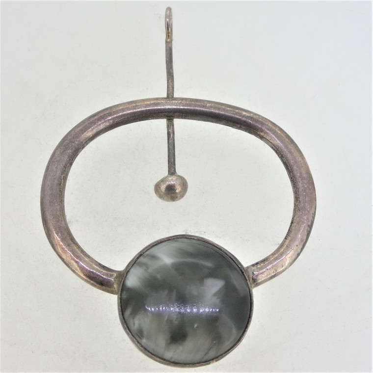 Sterling Silver Native Grey Stone Oval Pendant