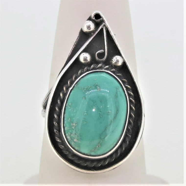 Sterling Silver Native Turquoise Teardrop Size 5 Ring