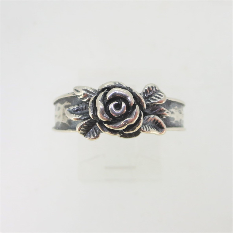 Sterling Silver Rose with Leaves Ring Size 10.25