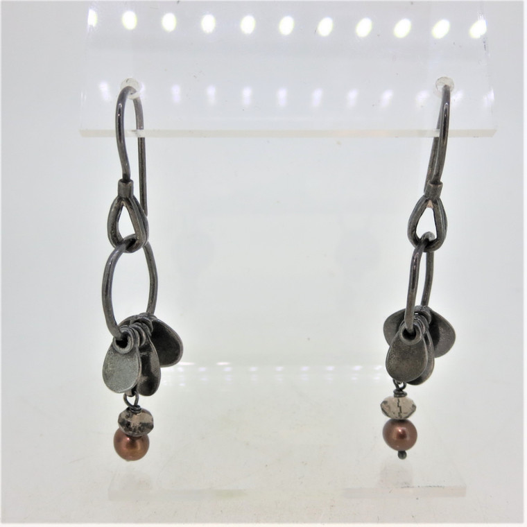 Sterling Silver Silpada Dingley Earrings with Smoky Quartz and Brown Pearl