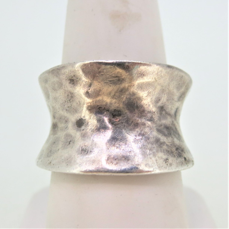 Sterling Silver Hammered Designed Ring with Adjustable Size