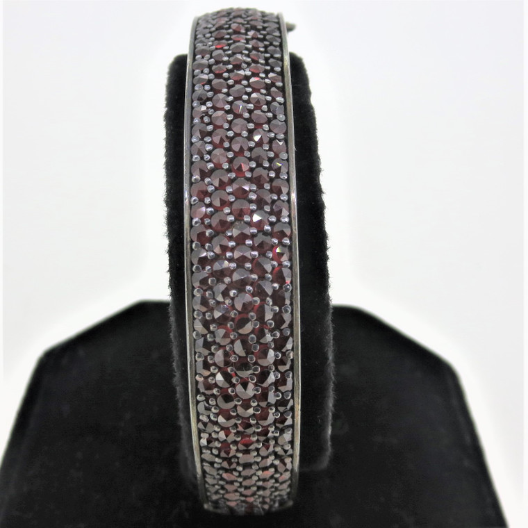 Czech Sterling Silver Garnet Hinged Bracelet