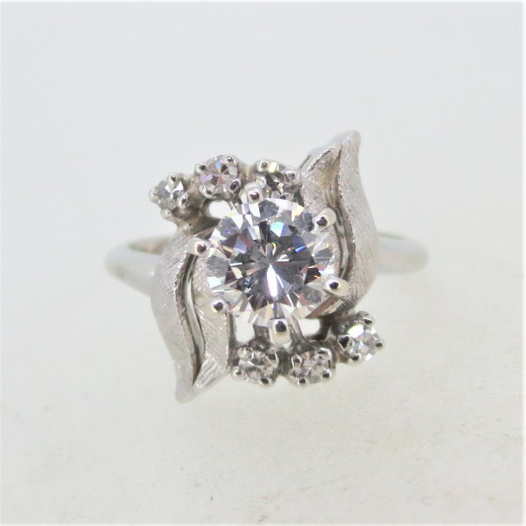 Cosmic Vintage 14K White Gold APP .60ct Round Diamond Brushed Detailing Ring Sz 4