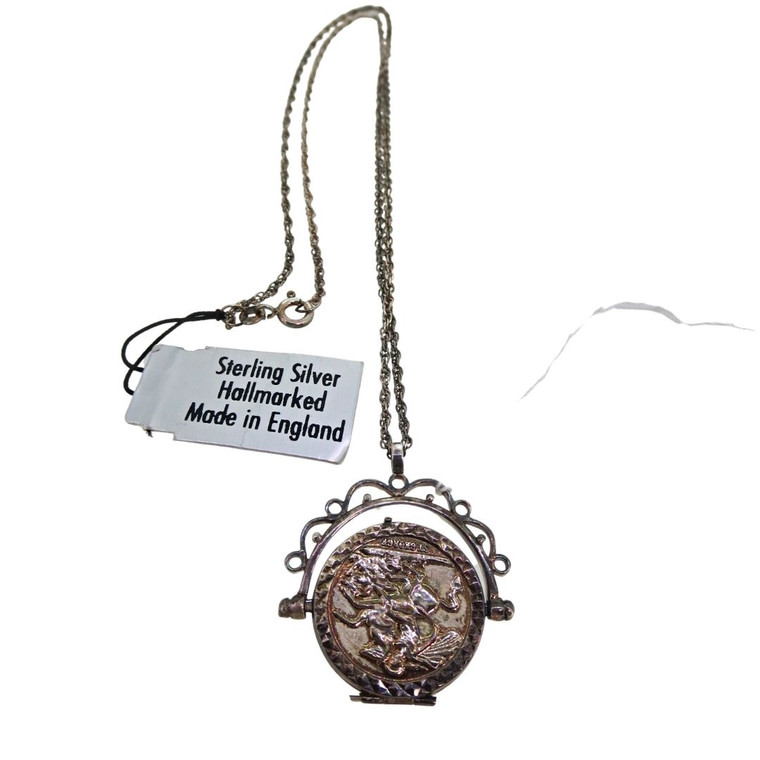 Sterling Silver Spinning Queen Victoria/St. George Locket Necklace