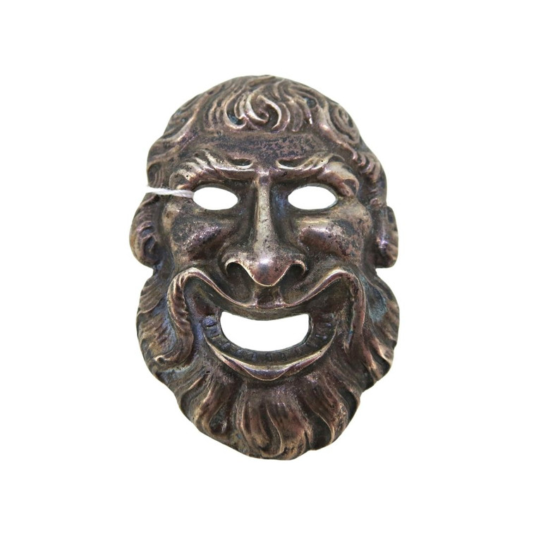 Cini Sterling Silver Mask of Greek God Bacchs (Silenius) Pin