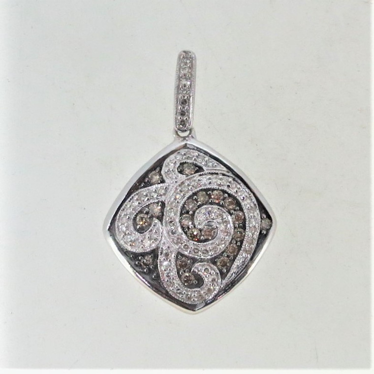 14K White Gold APP 1/3cttw White and Brown Diamond Swirl Design Pendant