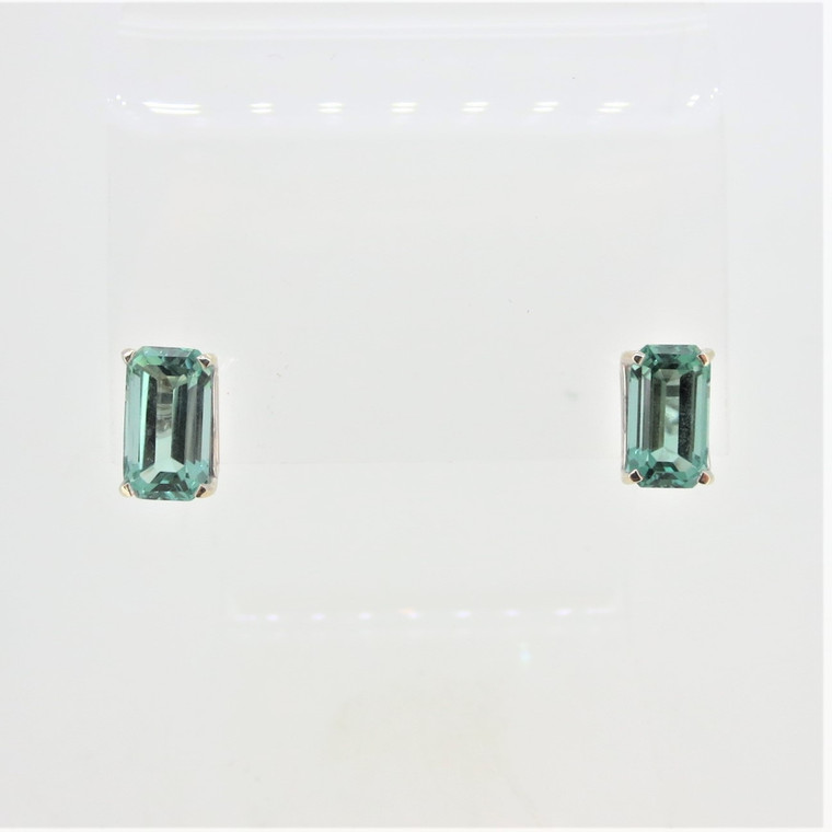 14K White Gold Blue Teal Quartz Stud Earrings