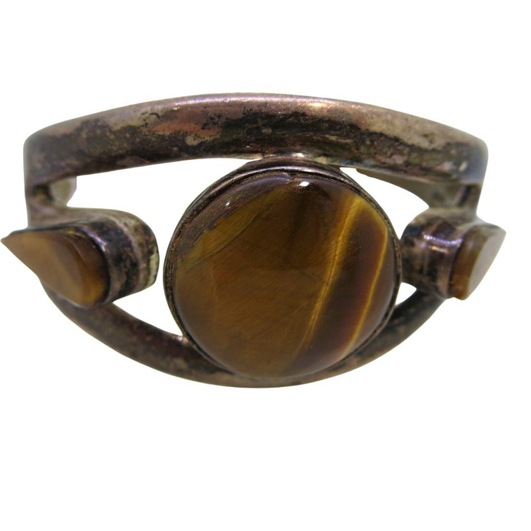 Sterling Silver Texco Mexico Tiger Eye Cuff Bracelet