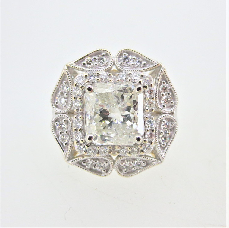 14K Two Tone Gold 2.51ct Princess Cut Diamond Vintage Inspired Ring Size 6.5