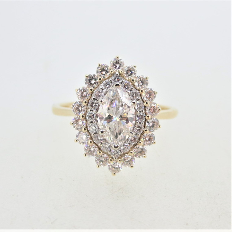 14K Yellow Gold .62ct Marquise Diamond Double Halo Engagement Ring Size 7
