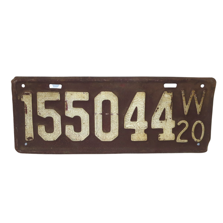 RARE Original 1920 Wisconsin State Metal License Plate - Maroon/White