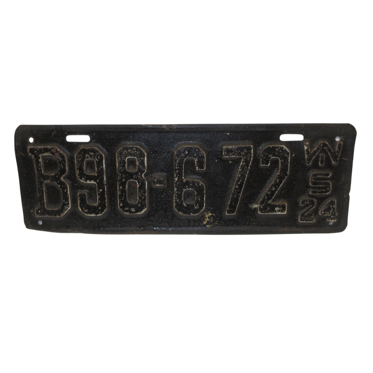 Original 1924 State of Wisconsin Metal License Plate - Black