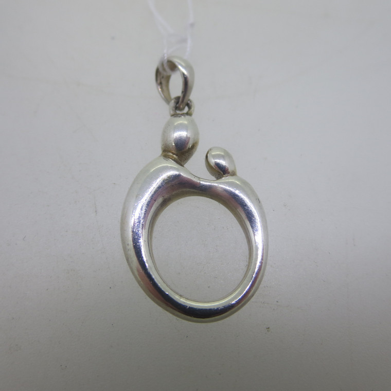 Sterling Silver Mother w/ Child Circle Pendant
