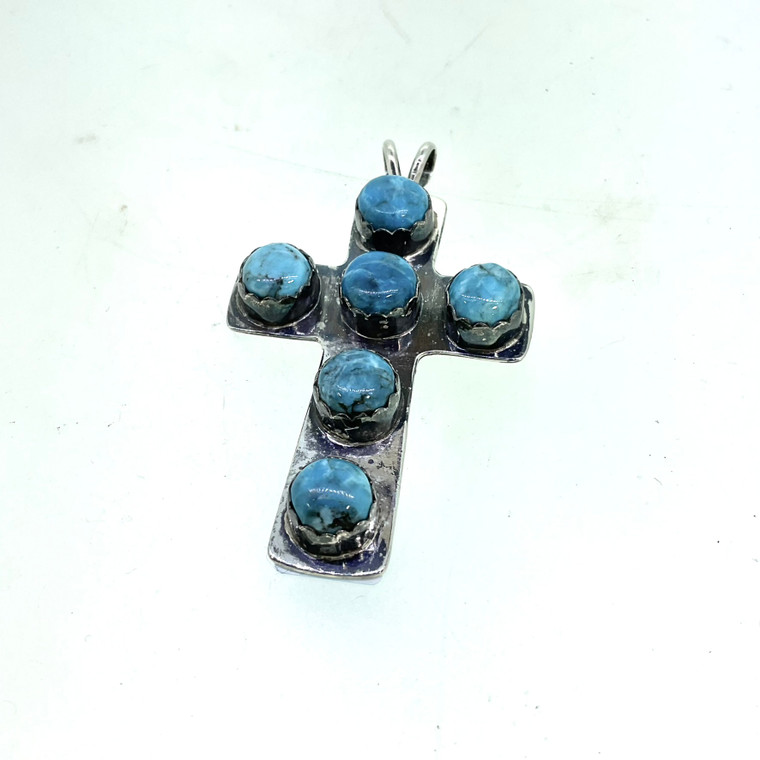 Sterling Silver and Turquoise RJK Cross Pendant