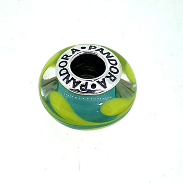 Pandora Sterling Silver Aqua/Green Swirly Swirl Murano Glass Charm