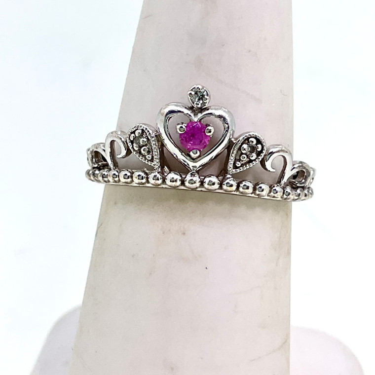 Sterling Silver Pink Tourmaline Princess Tiara Ring Size 4.5