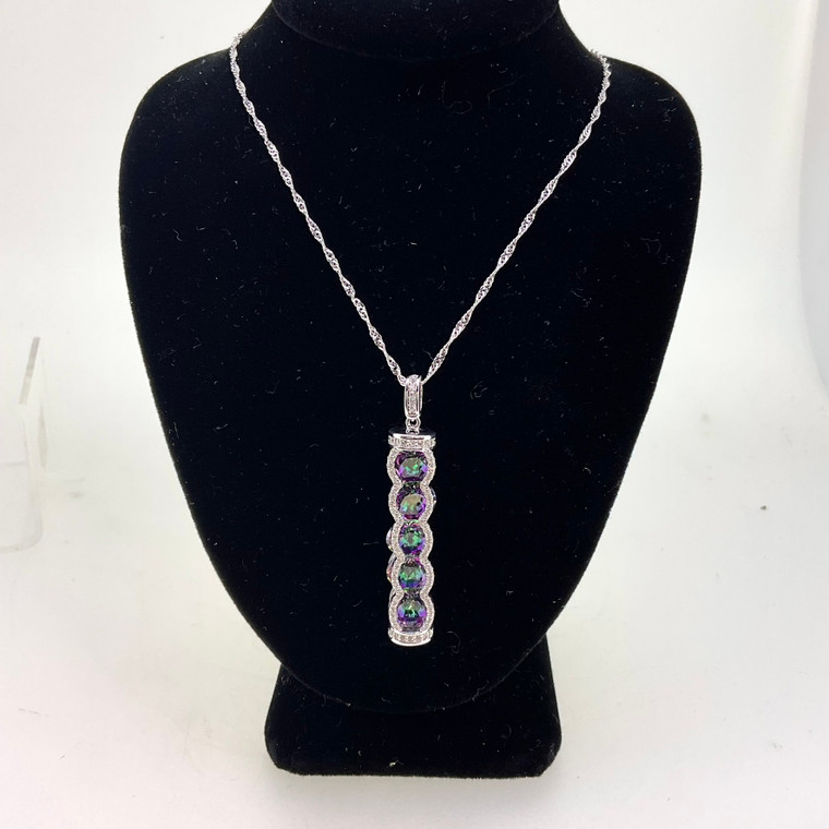 Sterling Silver Mystic Topaz and CZ Pendant Necklace