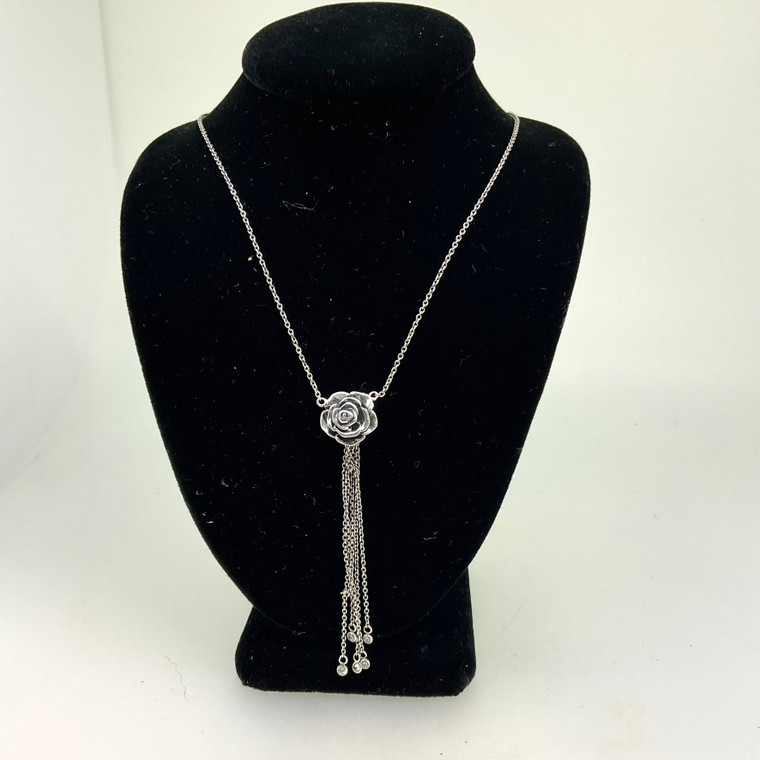 Sterling Silver Rosebud Dangle Necklace