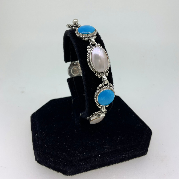 Carolyn Pollack Sterling Silver Turquoise and MOP ‘Purity Promise Good Fortune’ Bracelet