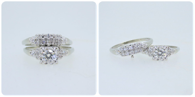 Evertrue Vintage 14K W Gold APP .40ct Diamond Engagement Linked Wedding Set