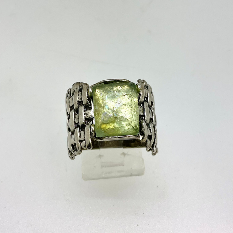Sterling Silver with Roman Glass Basket-style Ring Size 7 ½
