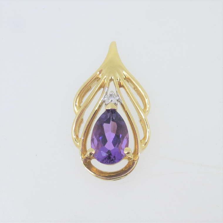 Alwand Vahan 14k Yellow Gold Pear Cut Amethyst & Diamond Chip Slide Pendant