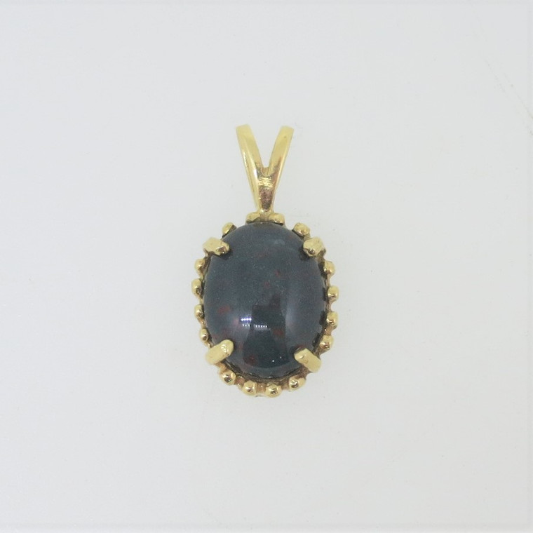 14k Yellow Gold Small Oval Domed Bloodstone Pendant