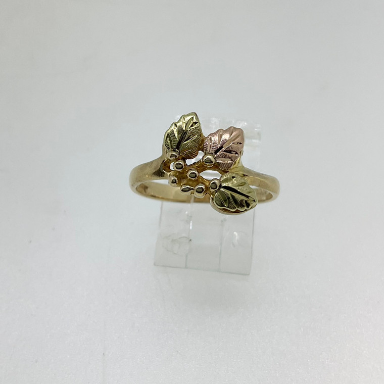 10K Black Hills Gold Landstrom 3 Leaves Ring Size 6