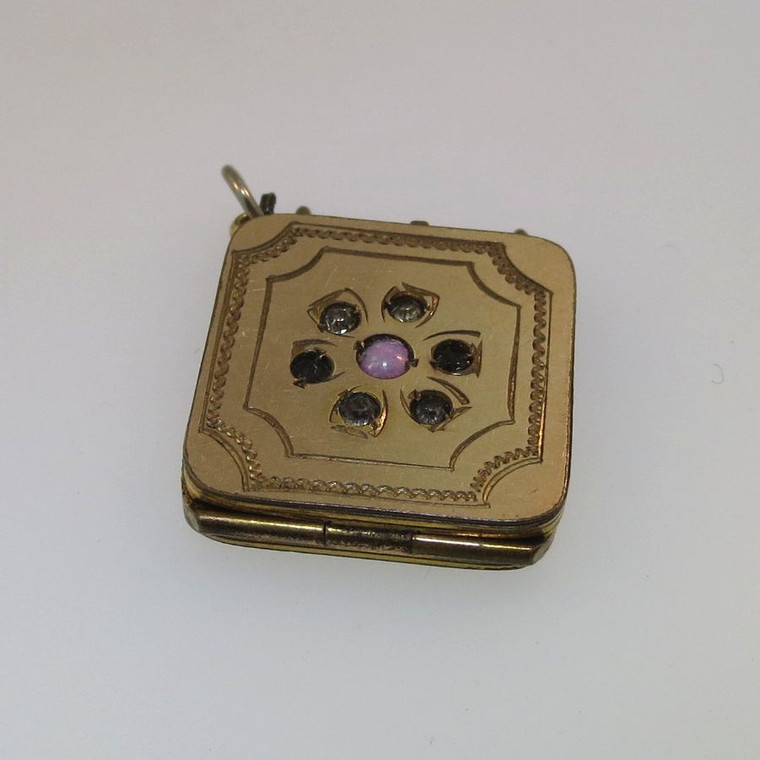 Vtg Gold Tone Flower Design Multicolored Stones Watch Fob Locket Empty Unsigned