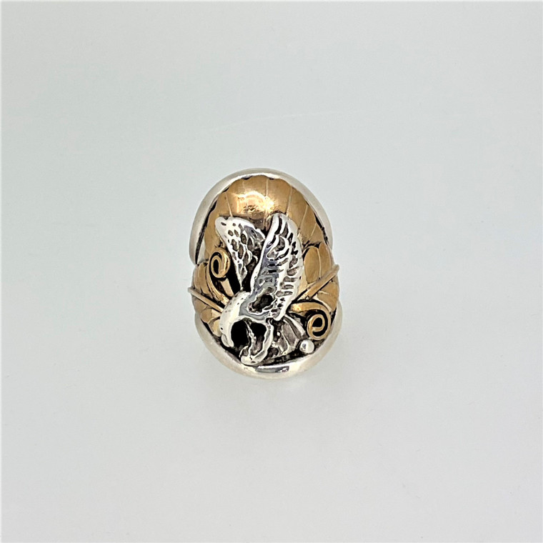 Sterling Silver Eagle Leaf Brass Ring Size 9