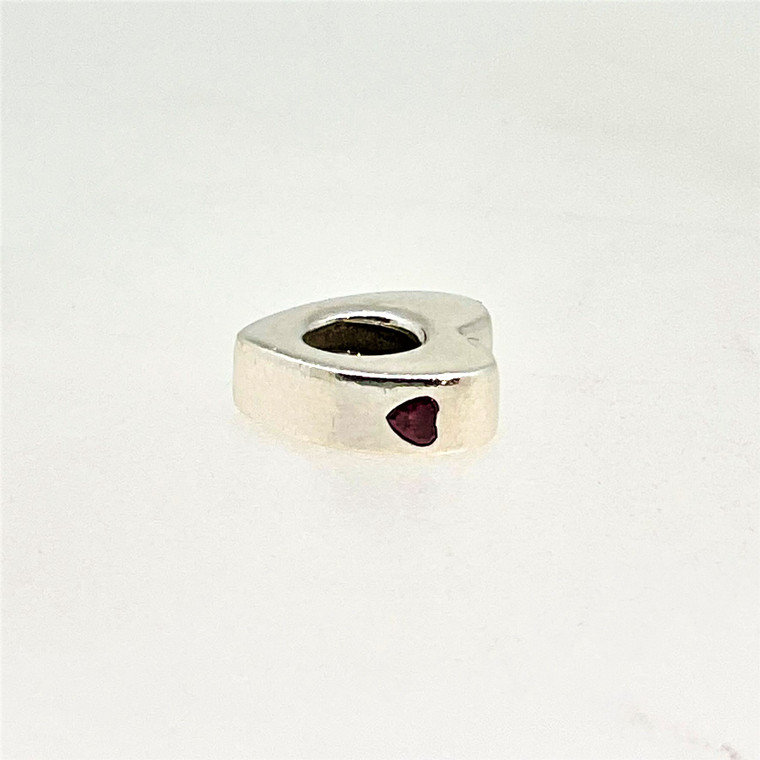 Pandora Sterling Silver with Red CZ 'Two Hearts' Spacer