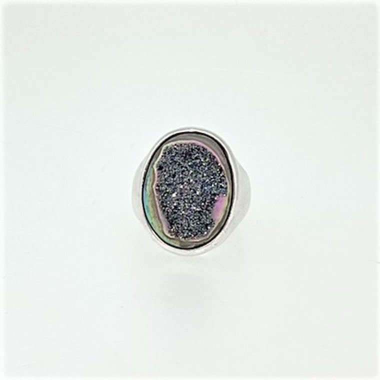 Starborn Sterling Silver Druzy Oval Ring Size 8