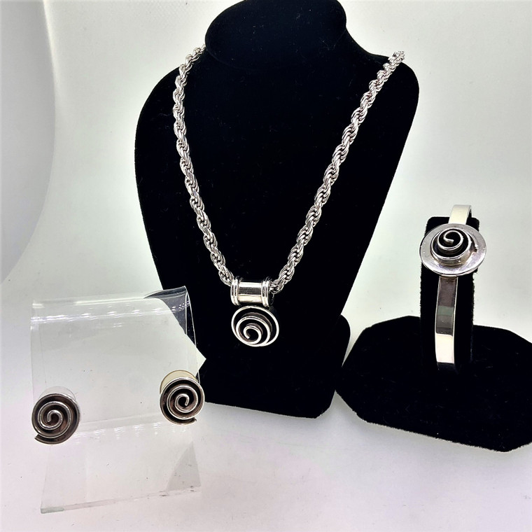 Sterling Silver Mexico Thorpe Necklace Bracelet Earrings Set