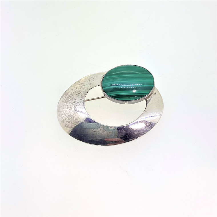 Sterling Silver and Malachite Yazzie Brooch