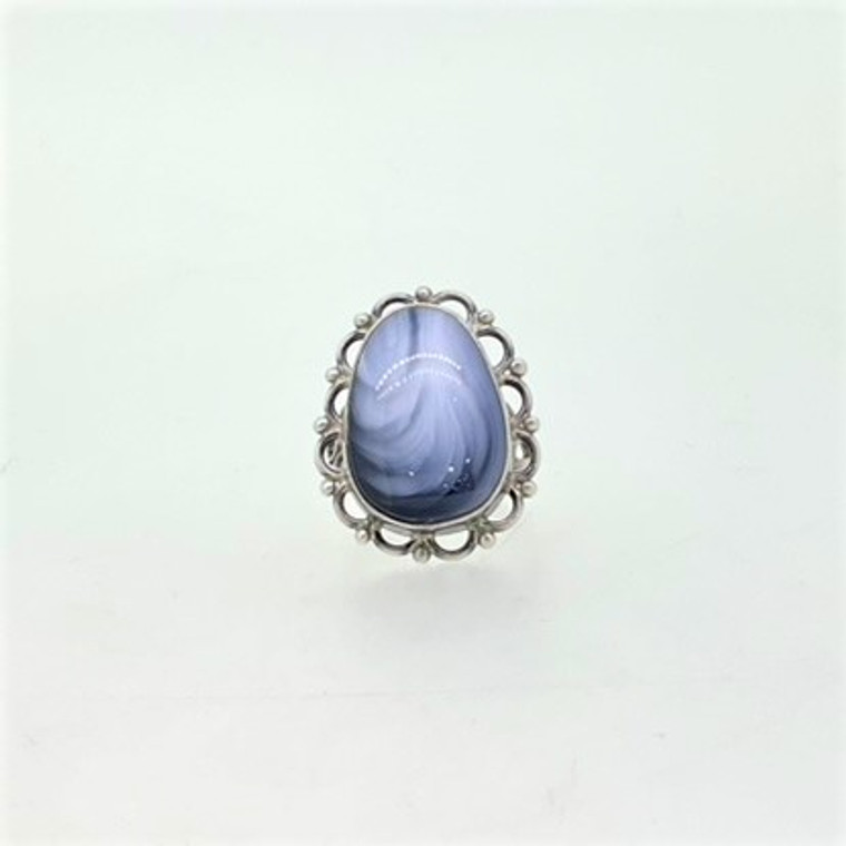 Vintage Sterling Silver Large Botswana Agate Ring Size 8.5