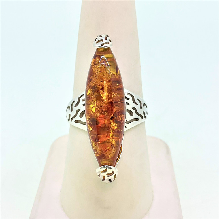 Sterling Silver with Amber Ring Size 8