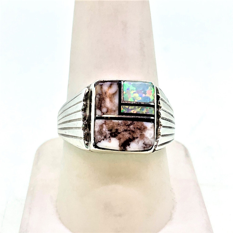 Sterling Silver with Opal and White Buffalo Ring Size 9 1/2