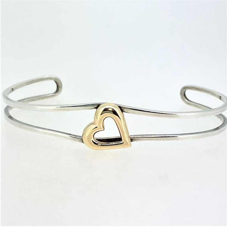 Sterling Silver and 14K Open Heart Style Cuff