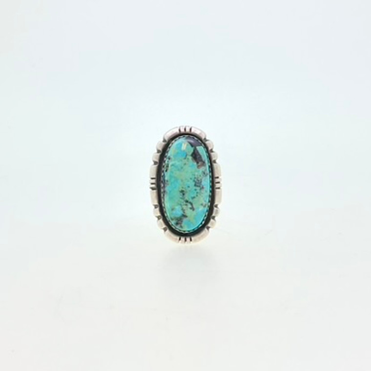 Vintage Navajo Pauline Claw Sterling Silver Turquoise Ring With File Work Size 6